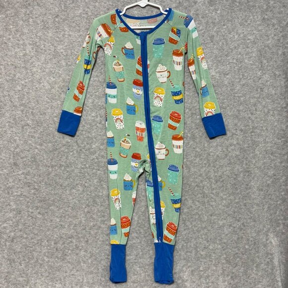 Little Sleepies 18-24 m Love you a Latte Bamboo Zippy Pajamas Coffee Green Blue
